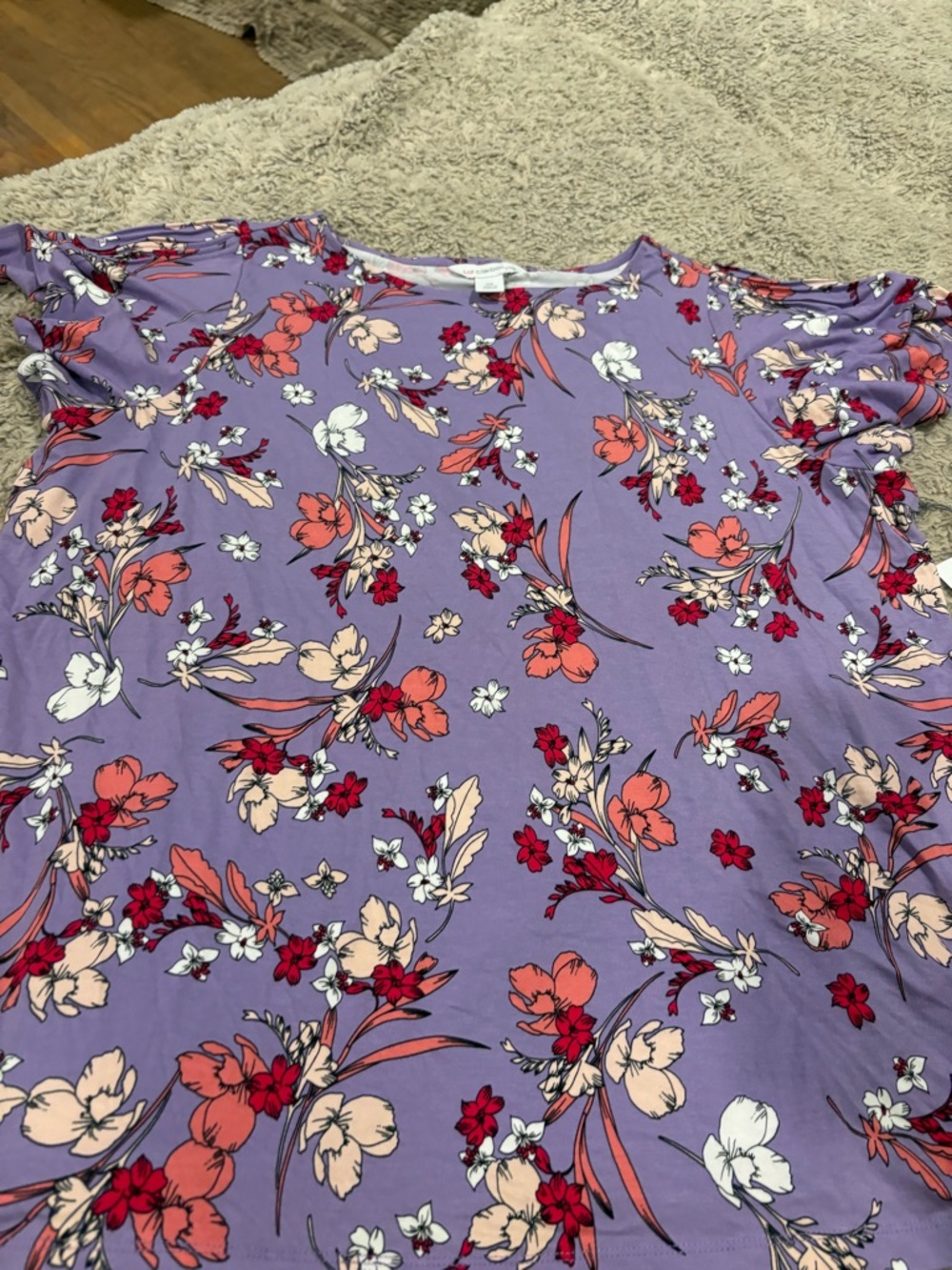 Liz Claiborne Blouse Womens 0X Purple New Floral Split Sleeve Scoop Neck Top